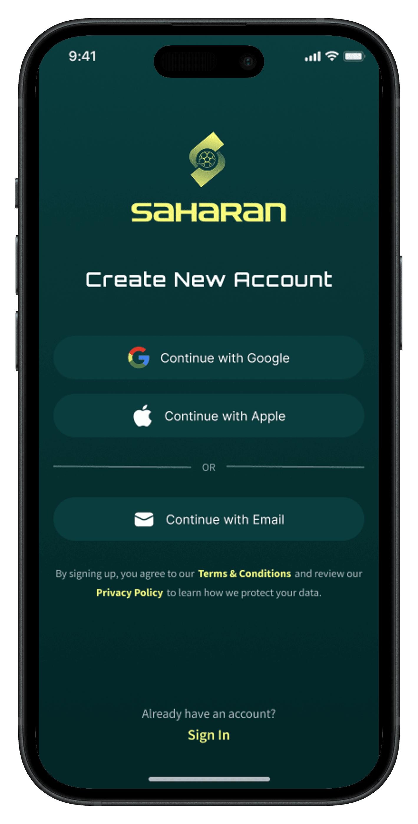 Quick & Easy Sign Up screen